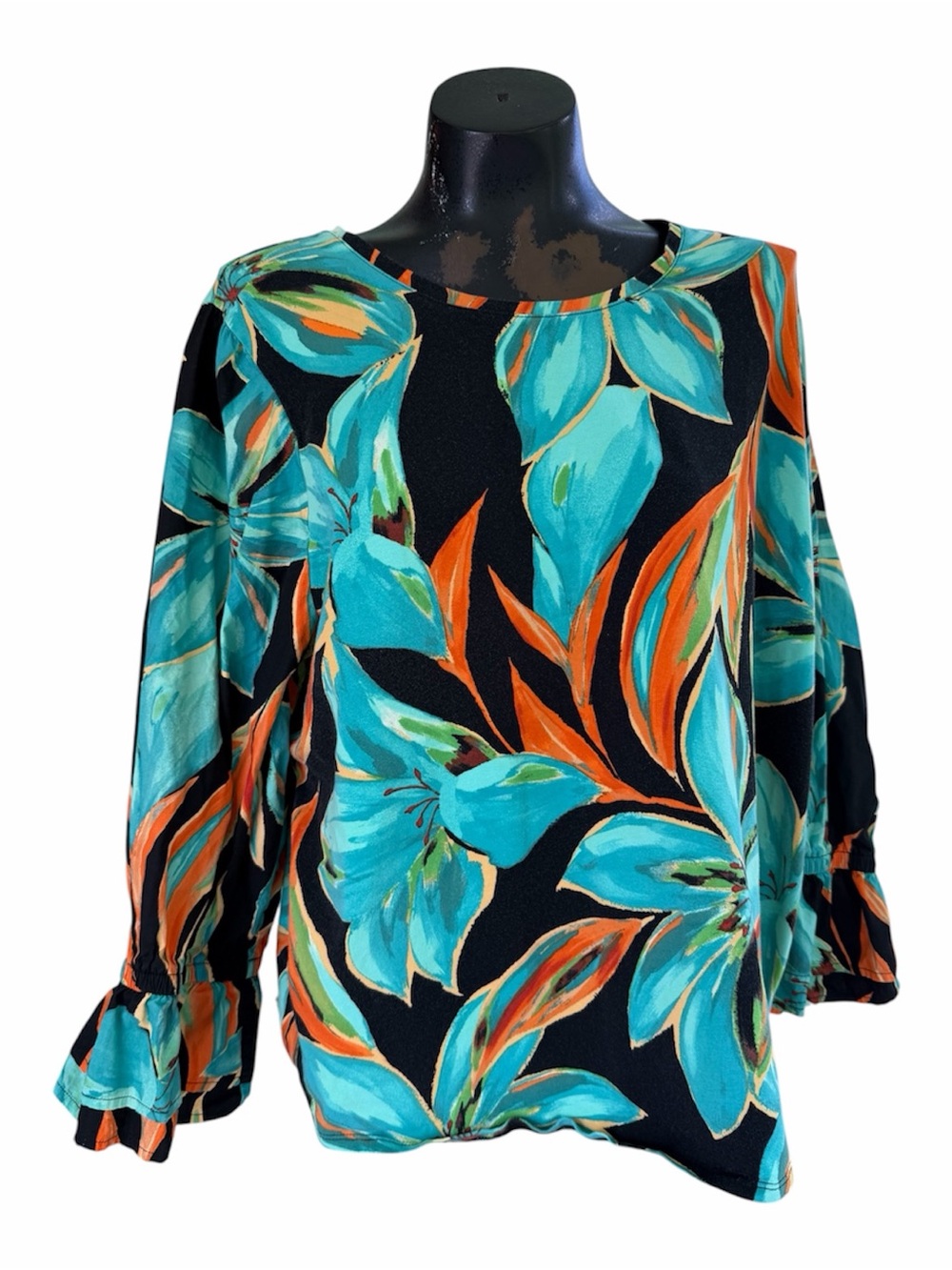 Chicos Women’s Tropical Flowered Pull Over Top with 3/4 Sleeves Plus 4, Sz 2X US